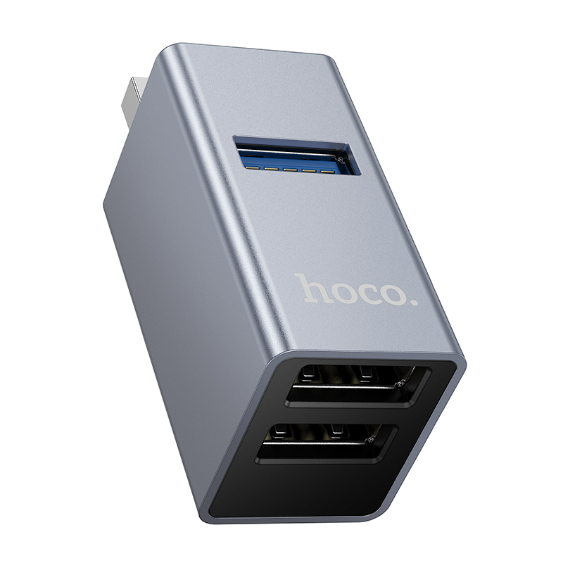 Hoco USB To (2x USB 2.0 + USB 3.0) Adapter HB54 - Metal Gray